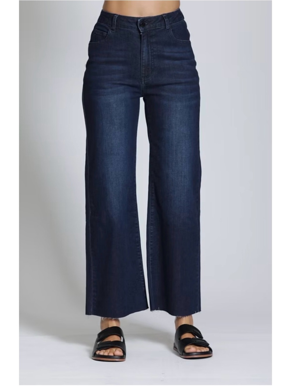 APNY Wide Leg Crop Raw Edge Hem Jeans in Dark Indigo Size 2